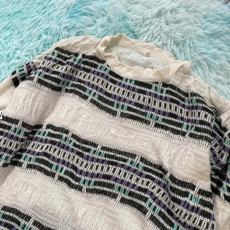 Vintage 90s Funky Patterned Knitted Jumper - Large