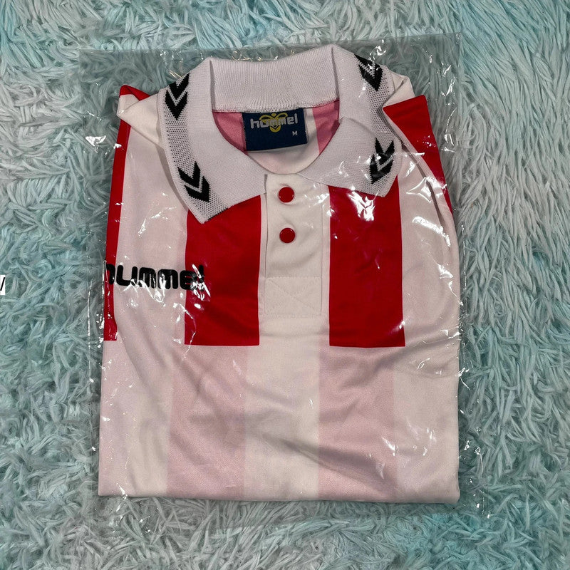 Deadstock Vintage 90s Red & White Striped Hummel Football Shirt - Medium