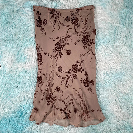Vintage Brown Jigsaw Pencil Skirt - Size 12