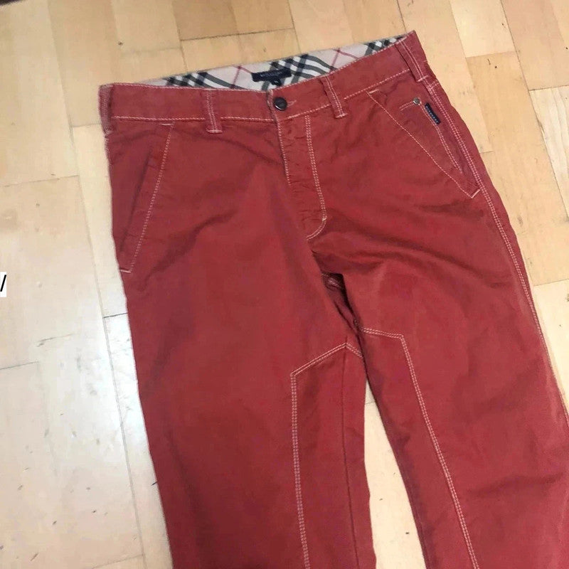 Vintage 00s Red Burberry Trousers Contrast Stitching - Size 18 EU 46