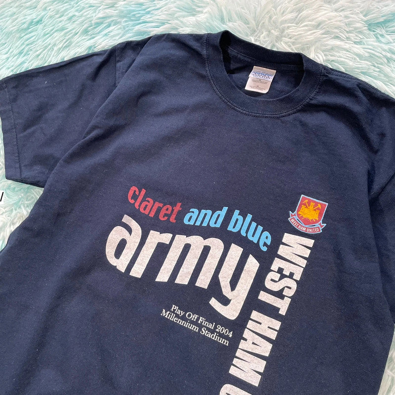 Vintage Navy 2004 Play off Final West Ham T Shirt - Medium