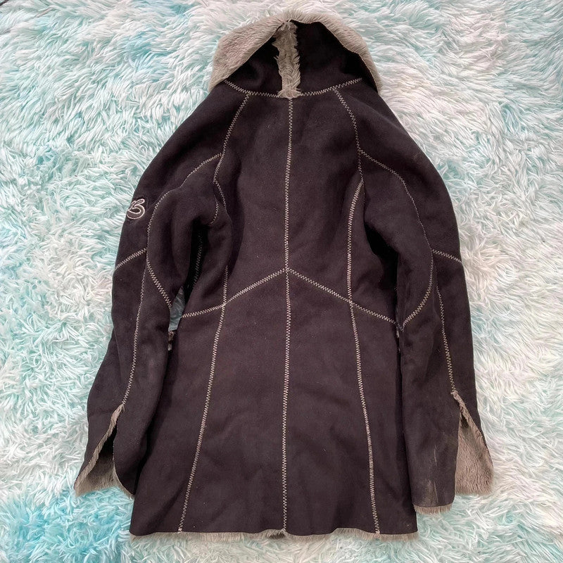 Vintage Black Diesel Faux Suede Fur Jacket - Large