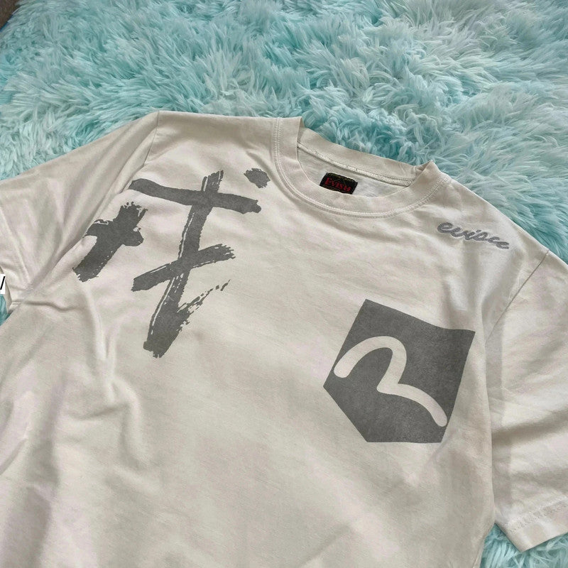 White Evisu Print T Shirt - Medium