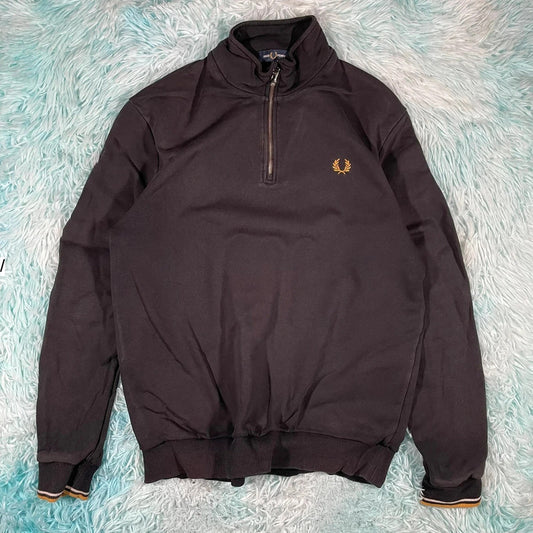 Black Fred Perry 1/4 Zip Sweatshirt - Large
