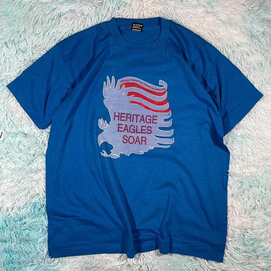 Vintage 90s Blue USA Eagle Print T Shirt - XL