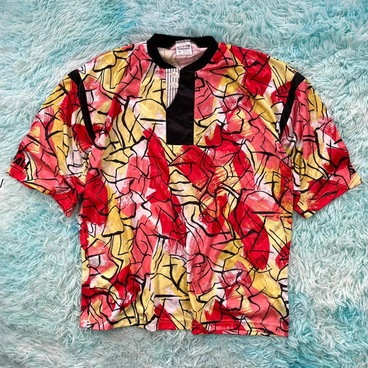 Vintage 90s Orange Funky Patterned Football Shirt - XL