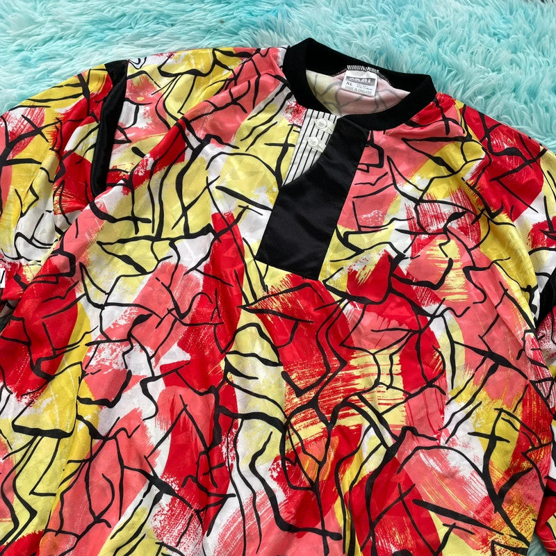 Vintage 90s Orange Funky Patterned Football Shirt - XL