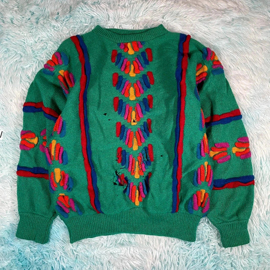 Vintage 90s Green Patterned Tulchan Knitted Jumper - Large