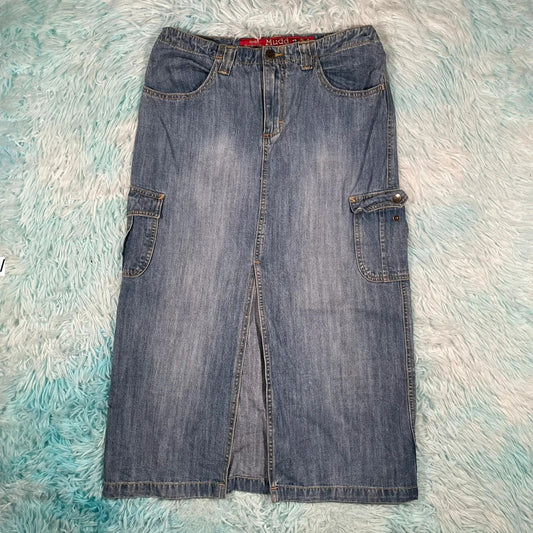 Vintage 90s Long Denim Cargo Skirt - Size 16
