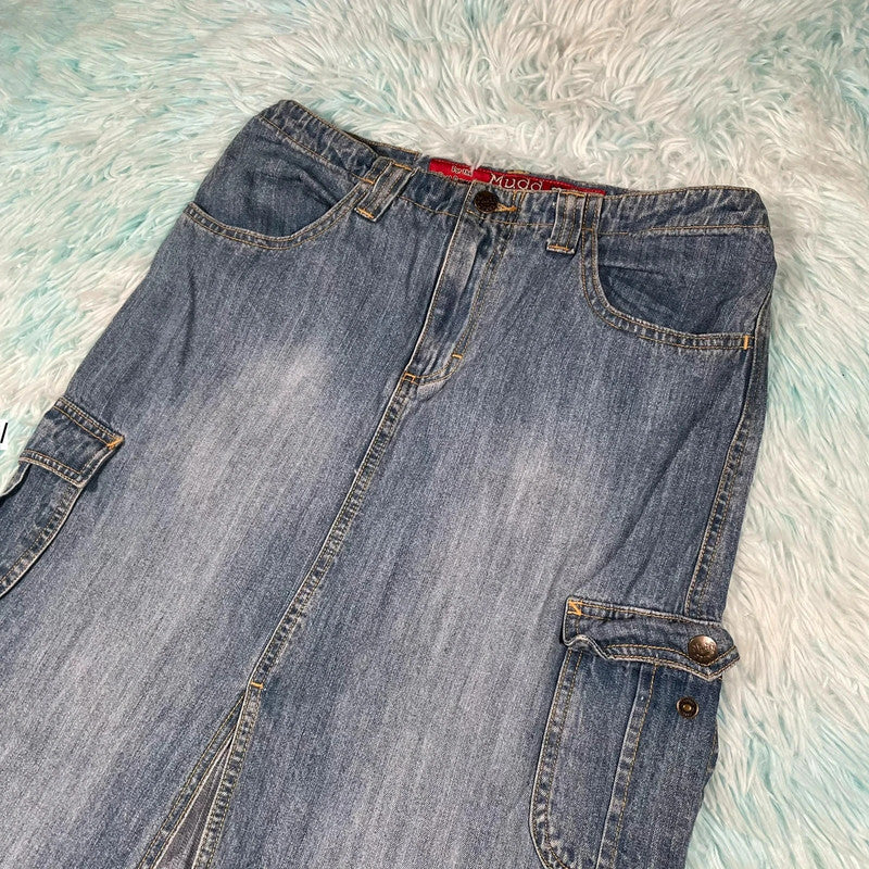 Vintage 90s Long Denim Cargo Skirt - Size 16