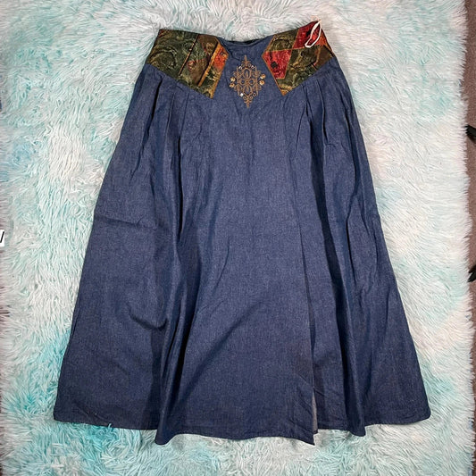 Vintage 80s Denim Maxi Skirt - Size 12