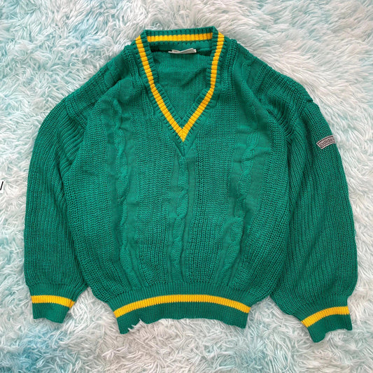Vintage 90s Rare Adidas Knitted Jumper V Neck - Medium