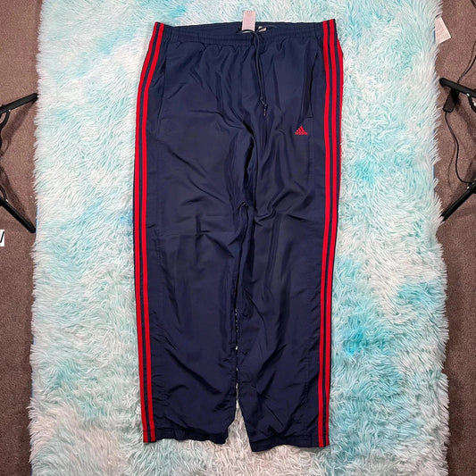 Vintage 00s Navy & Red Adidas Tracksuit Bottoms - Medium