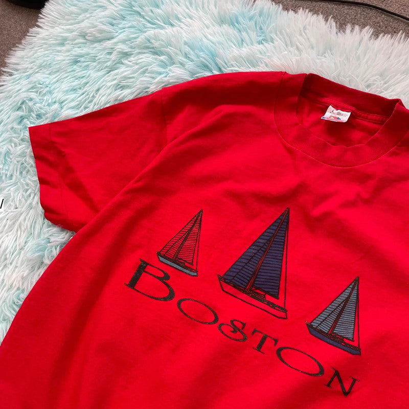 Vintage 90s Red Boston Graphic T Shirt - Large
