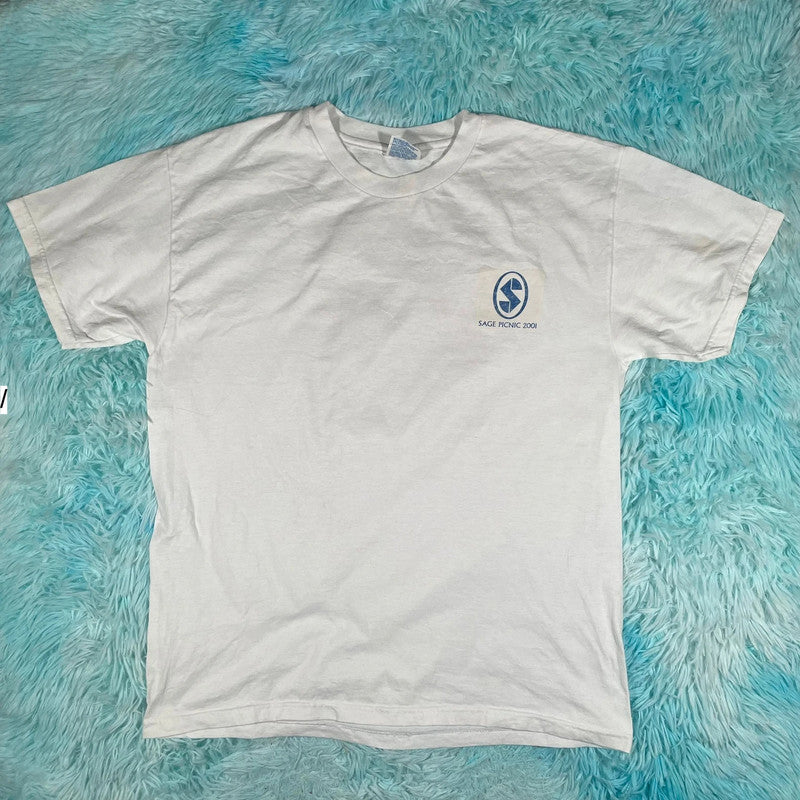 Vintage 90s White 2001 A Sage Odyssey Graphic T Shirt - Large