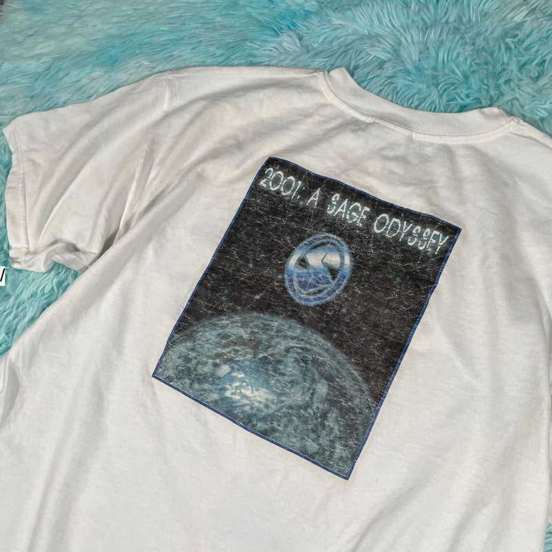 Vintage 90s White 2001 A Sage Odyssey Graphic T Shirt - Large