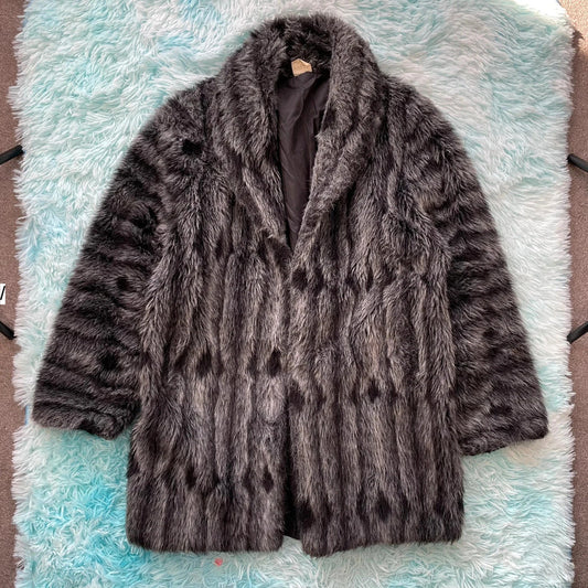 Vintage 90s Grey Faux Fur Jacket - Small