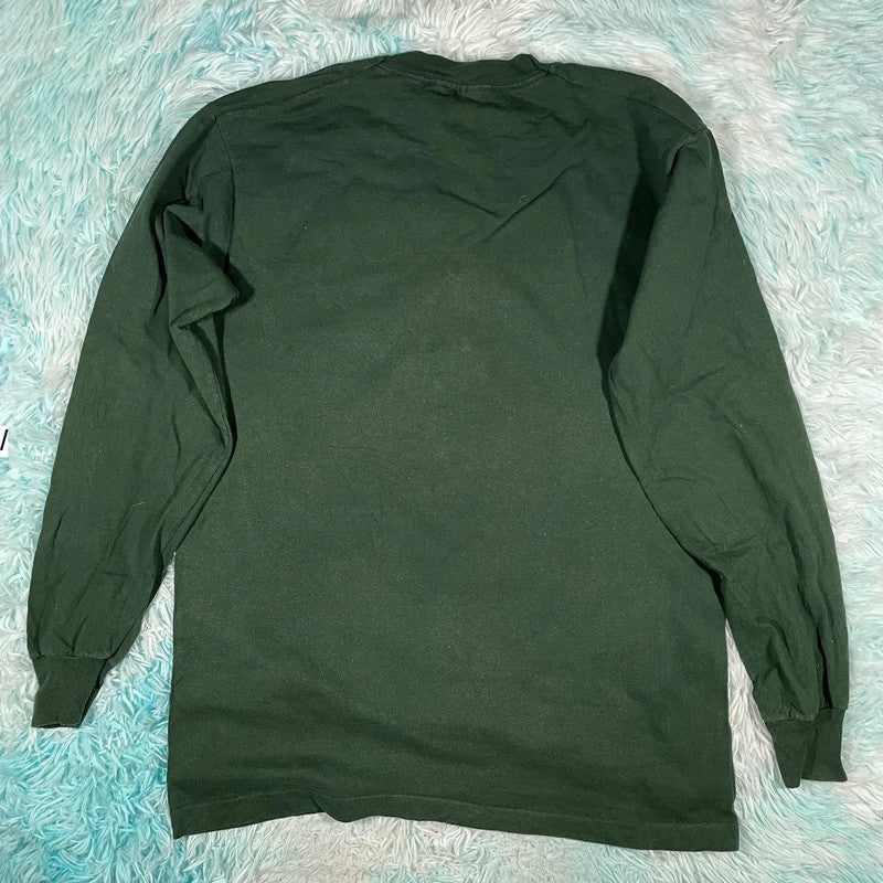 Vintage 90s Dark Green Long Sleeve Graphic T Shirt - Largw
