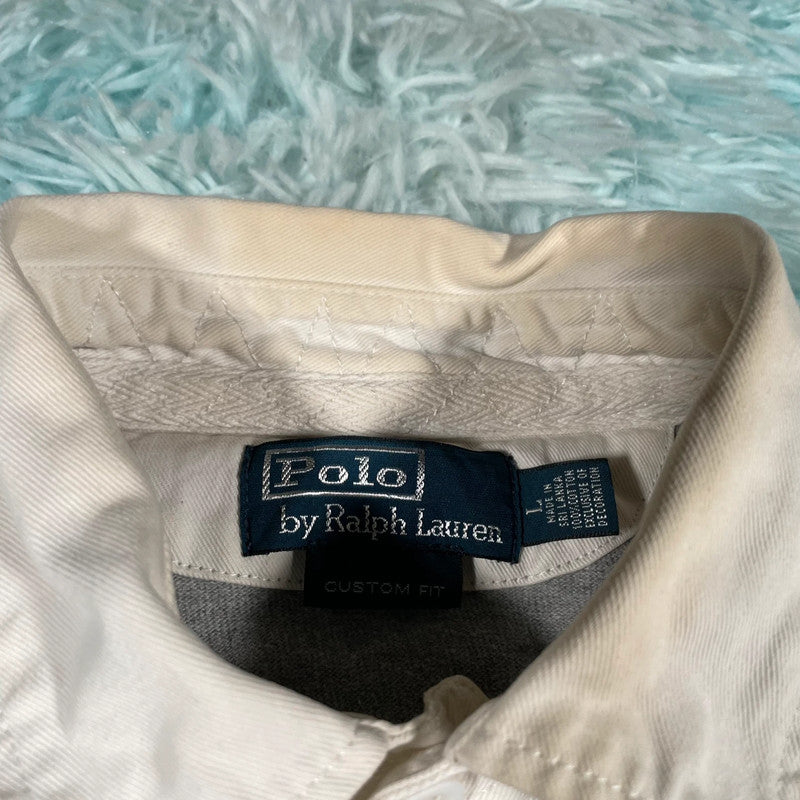 Vintage 90s Grey & White Polo Ralph Lauren Rugby Shirt - Large