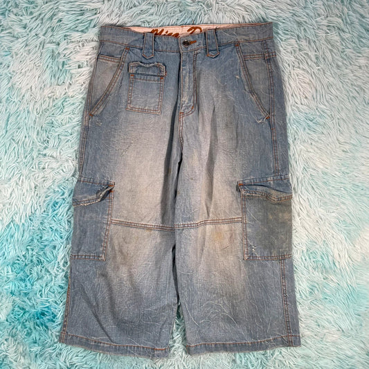 Vintage 00s Blue Cargo Jean Shorts Jorts - 30W