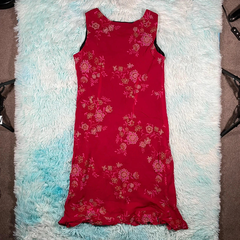 Vintage 90s Pink Floral Rayon Dress - Large