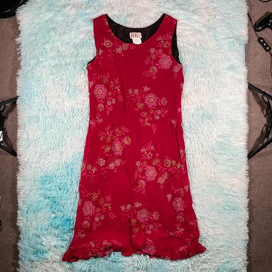 Vintage 90s Pink Floral Rayon Dress - Large