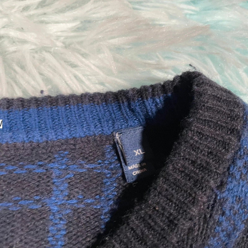 Black & Blue Checked Gant Knitted Jumper - XL
