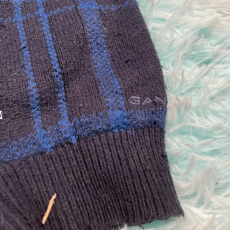 Black & Blue Checked Gant Knitted Jumper - XL