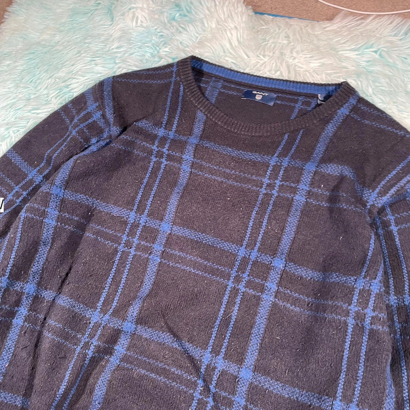 Black & Blue Checked Gant Knitted Jumper - XL