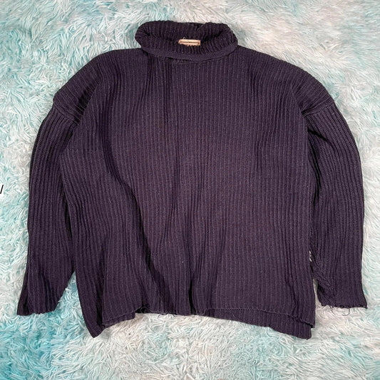 Vintage 00s Navy Mock Neck Knitted Jumper - XL