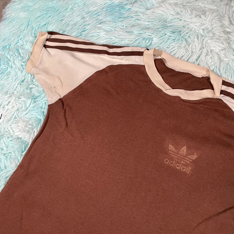Vintage 70s Brown & Cream Adidas T Shirt - Small