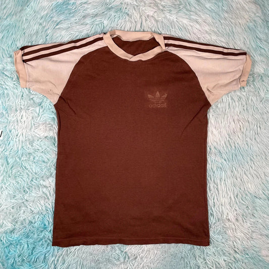 Vintage 70s Brown & Cream Adidas T Shirt - Small