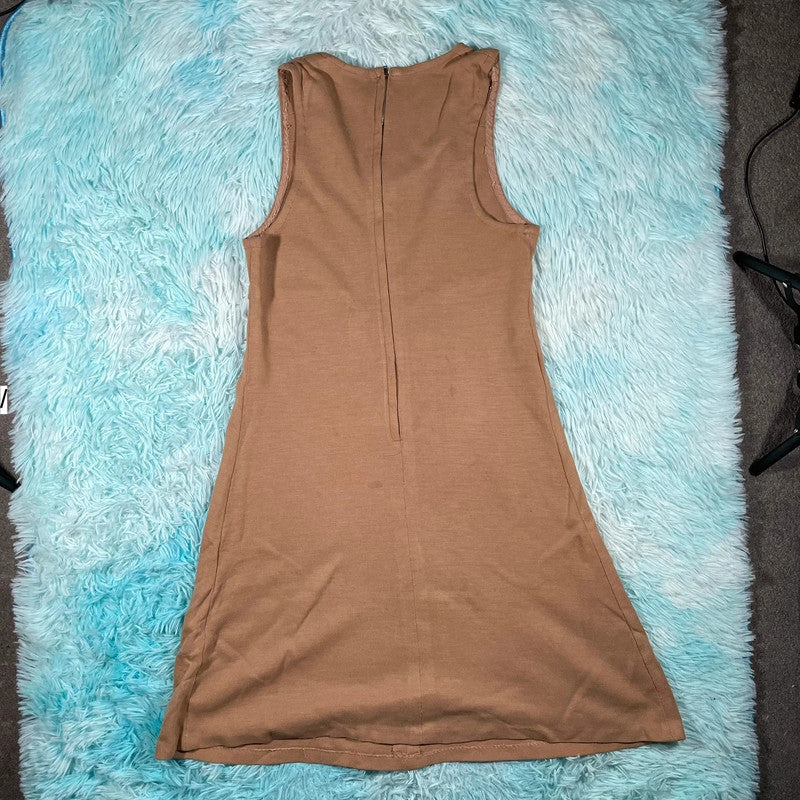 Vintage 70s Brown Summer Dress Courtelle - Size 12