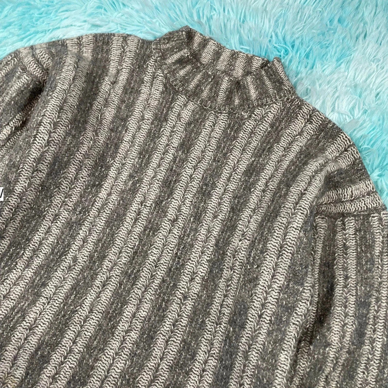 Grey Patterned Knitted Jumper - Womens Medium