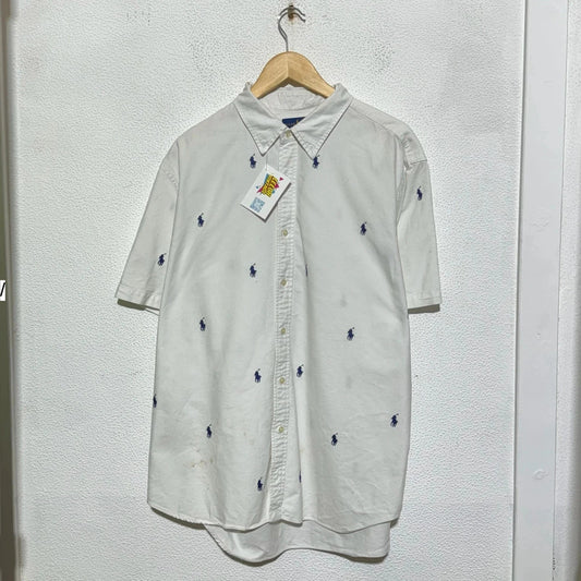 White Polo Ralph Lauren Shirt All Over Pony - Large