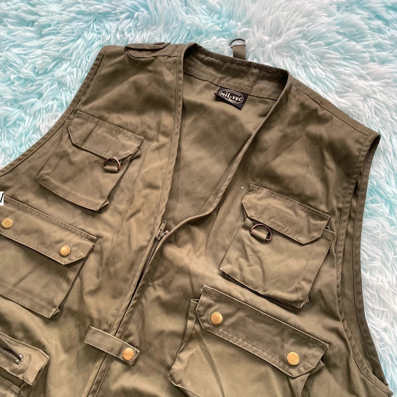 Vintage Khaki Utility Fishing Vest Jacket - 3XL
