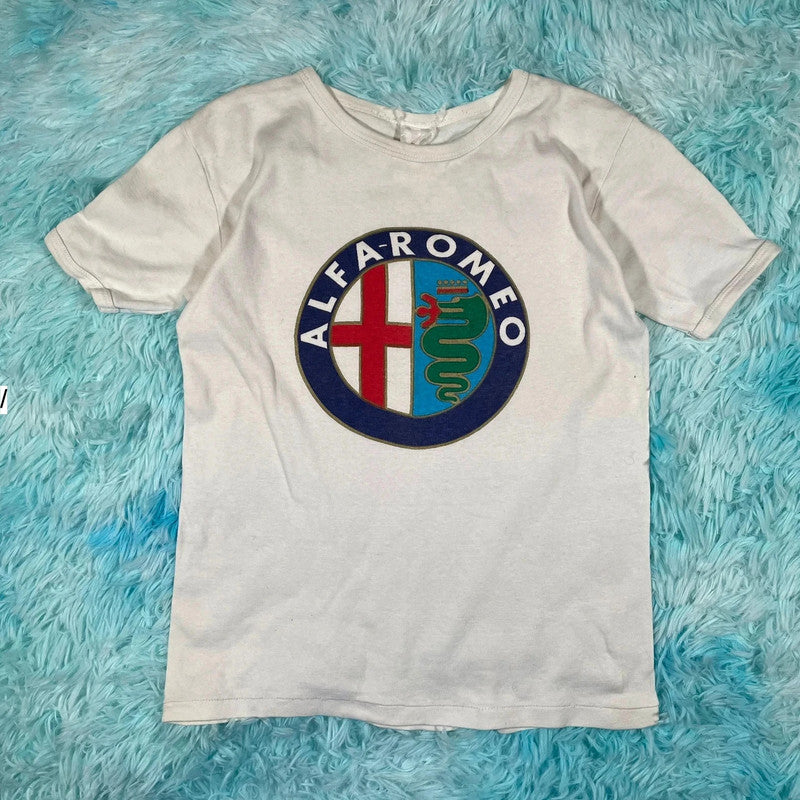 Vintage 1970s White Alfa Romeo Graphic T Shirt - Small