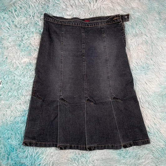 Vintage 00s Denim River Island Skirt Pleated - Size 12