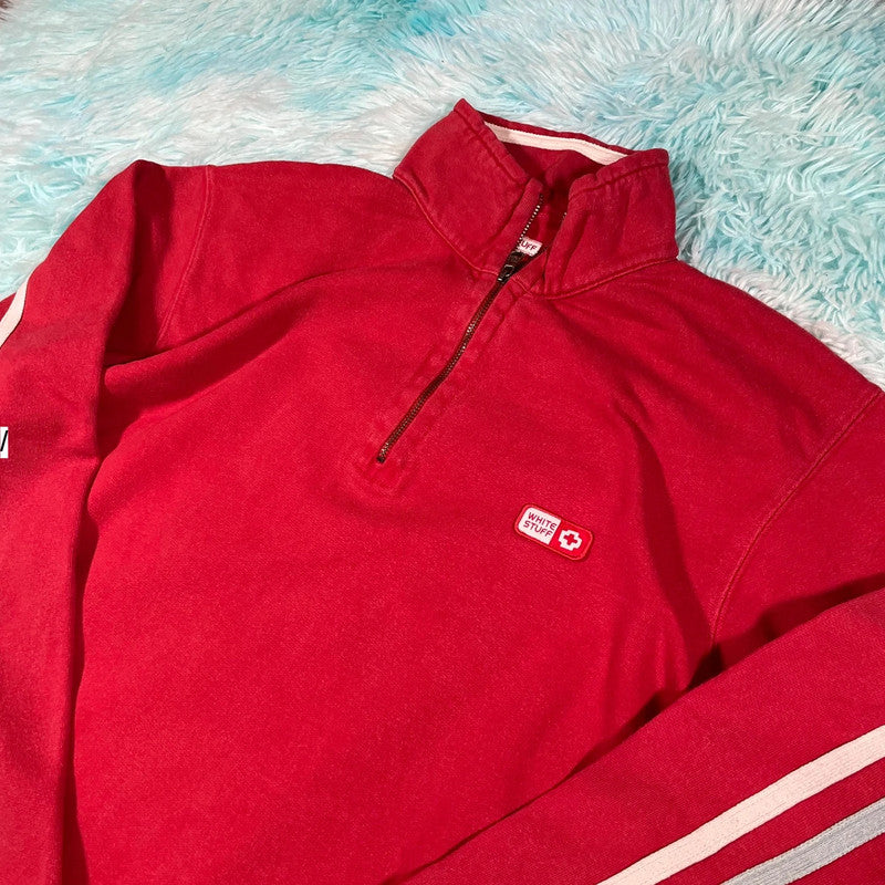 Vintage Red White Stuff 1/4 Zip Sweatshirt - Medium