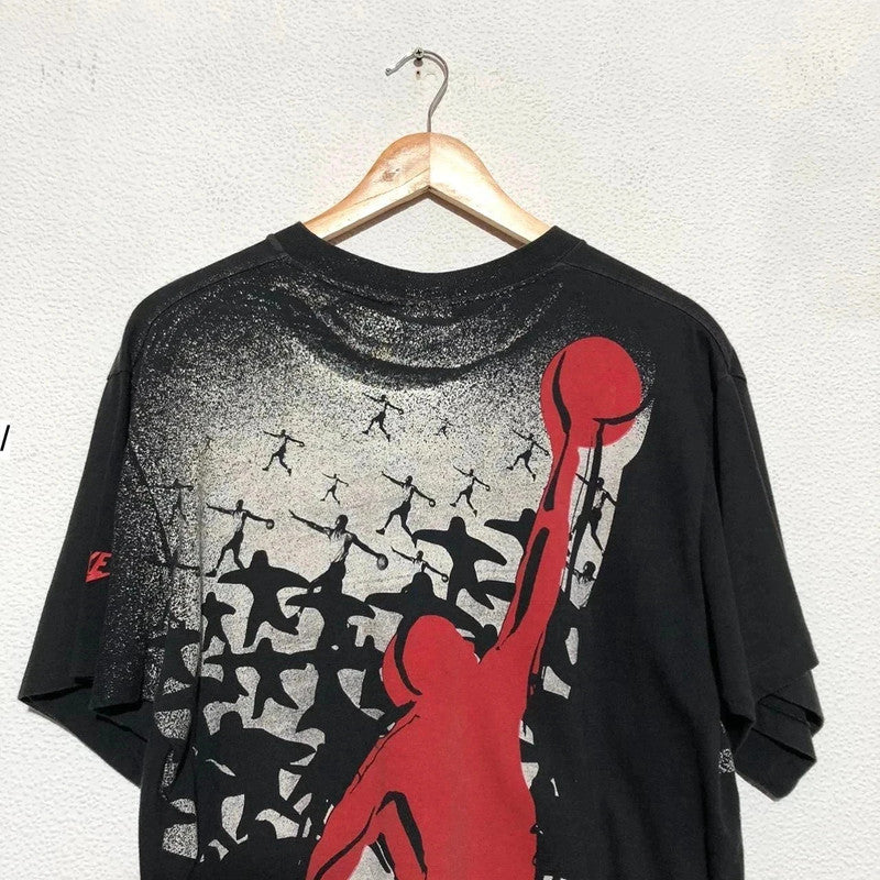Vintage 80s Black Nike Jordan All Over Print T Shirt - Medium