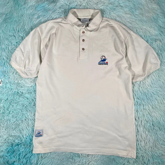 Vintage 90s White France 98 World Cup Polo Shirt - Medium