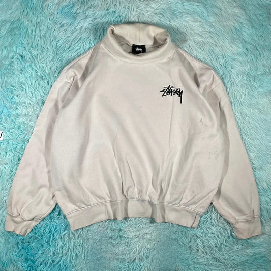 Cream White Stussy Roll Neck Sweatshirt - Large
