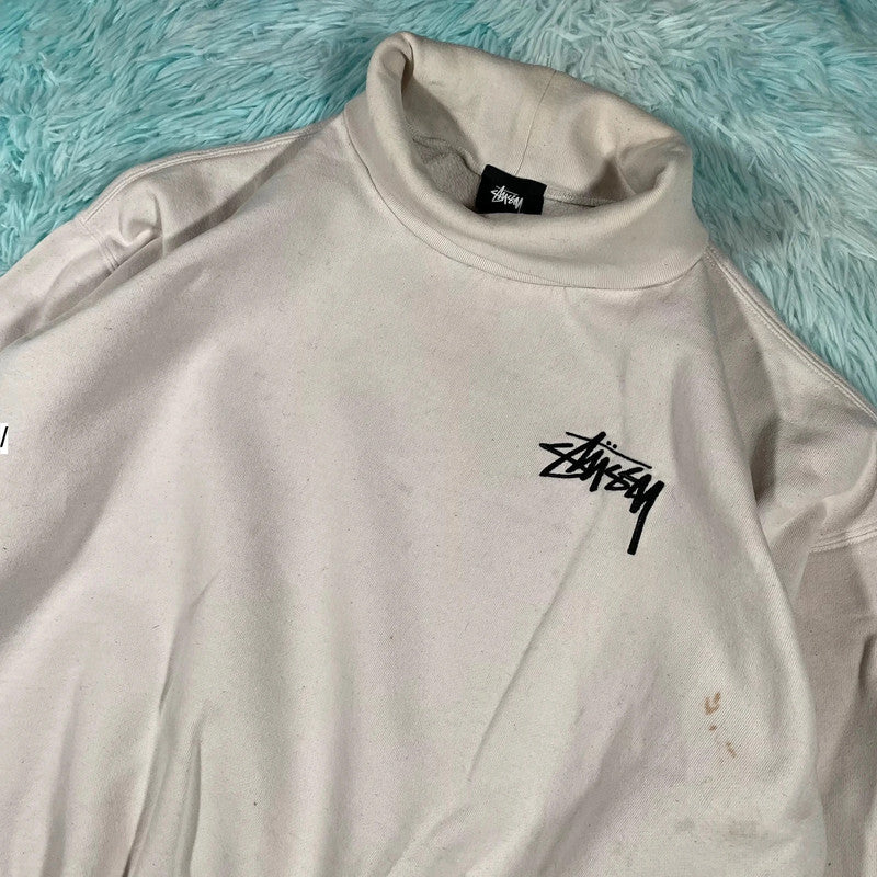 Cream White Stussy Roll Neck Sweatshirt - Large