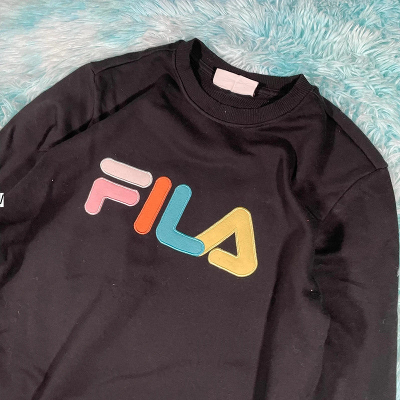 Black Fila Sweatshirt Multicoloured Logo Spellout - Small