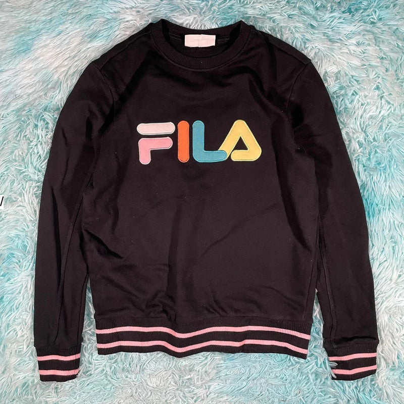 Black Fila Sweatshirt Multicoloured Logo Spellout - Small