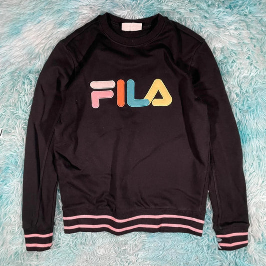 Black Fila Sweatshirt Multicoloured Logo Spellout - Small