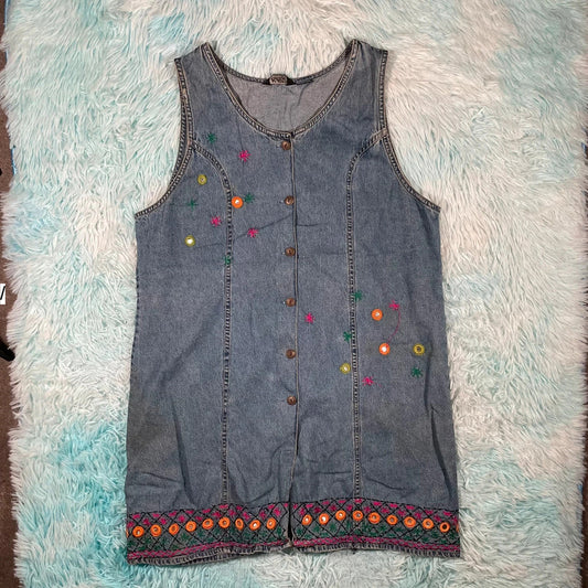 Vintage 90s Floral Denim Dress - Size 12