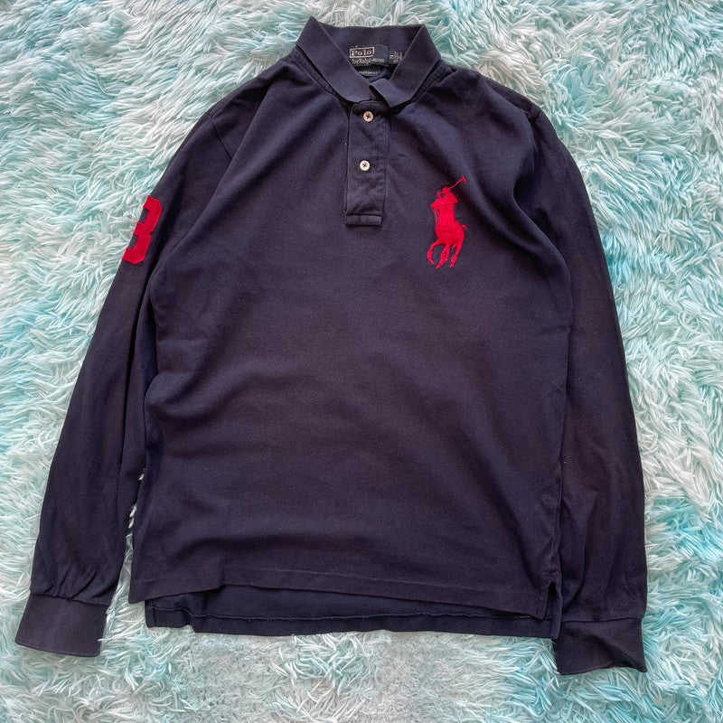 Vintage Navy Polo Ralph Lauren Long Sleeve Polo Shirt - Medium