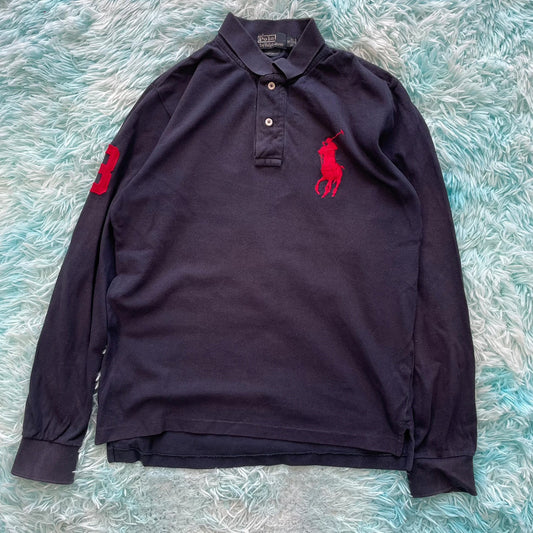 Vintage Navy Polo Ralph Lauren Long Sleeve Polo Shirt - Medium