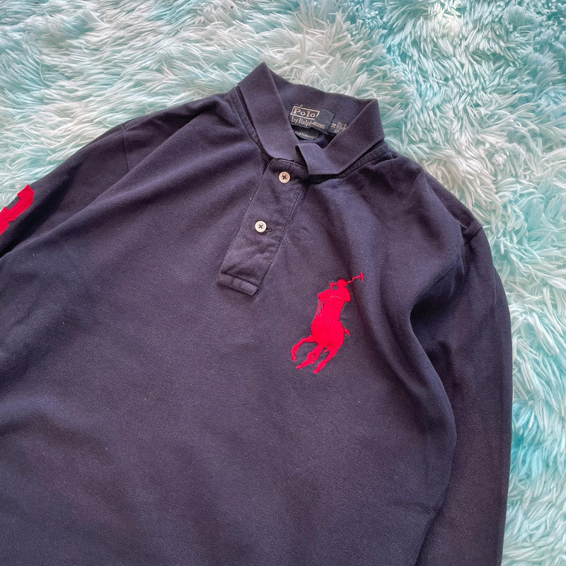 Vintage Navy Polo Ralph Lauren Long Sleeve Polo Shirt - Medium